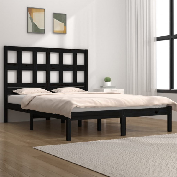 Estrutura de cama de casal madeira de pinho preto 120x190 cm D