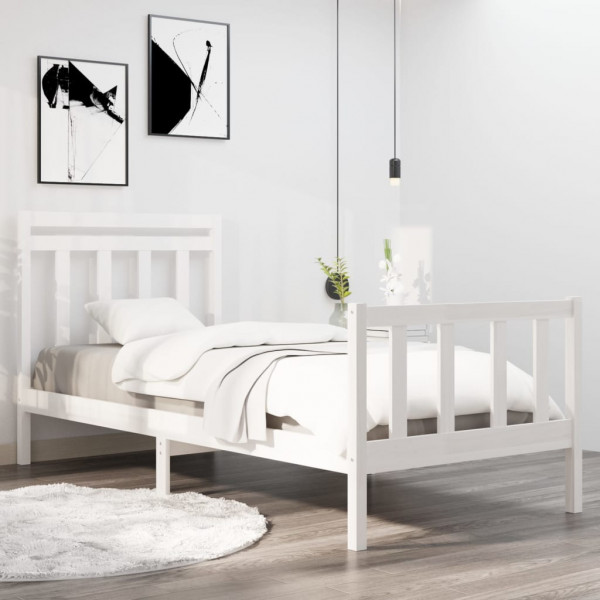 Estructura de cama individual madera maciza blanca 90x190cm D