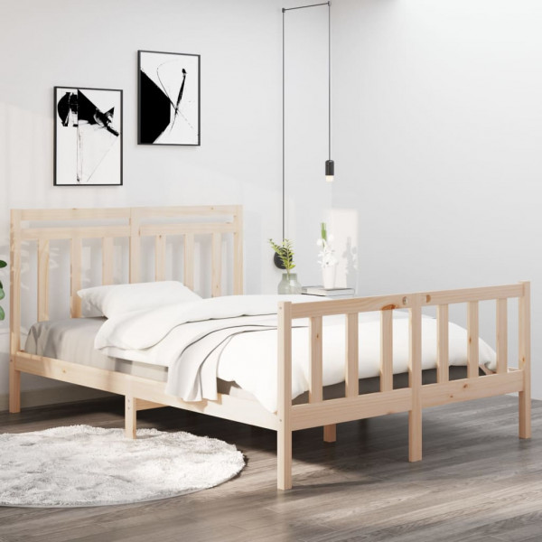 Estructura de cama de matrimonio madera maciza negra 120x190 cm D