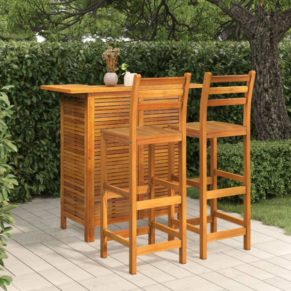 Conjunto de móveis para bar de jardim com 3 peças em madeira maciça de acácia D