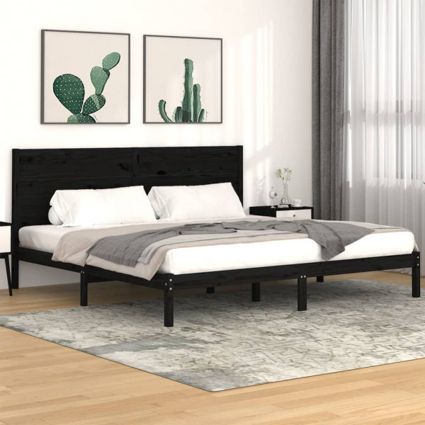 Estructura de cama de madera maciza de pino negra 200x200 cm D