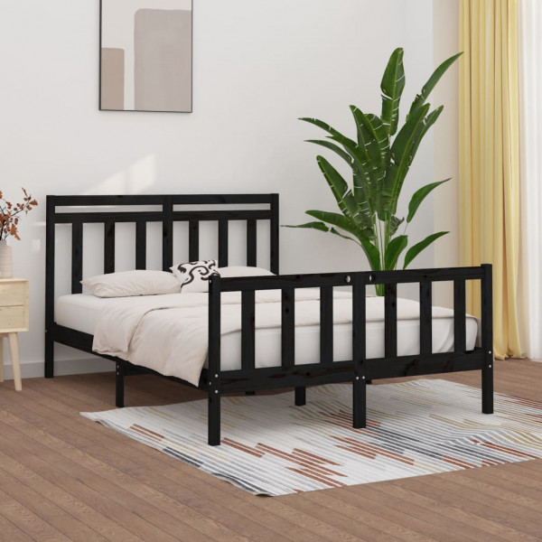Estructura de cama de madera maciza negra 120x200 cm D