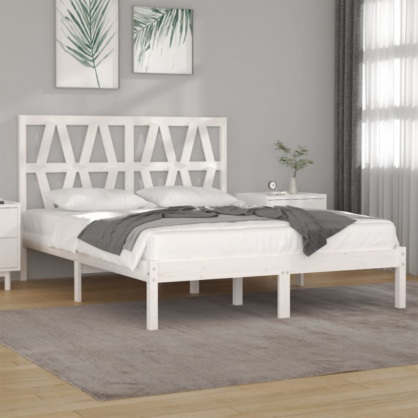 Estructura de cama de madera maciza de pino blanca 140x200 cm D