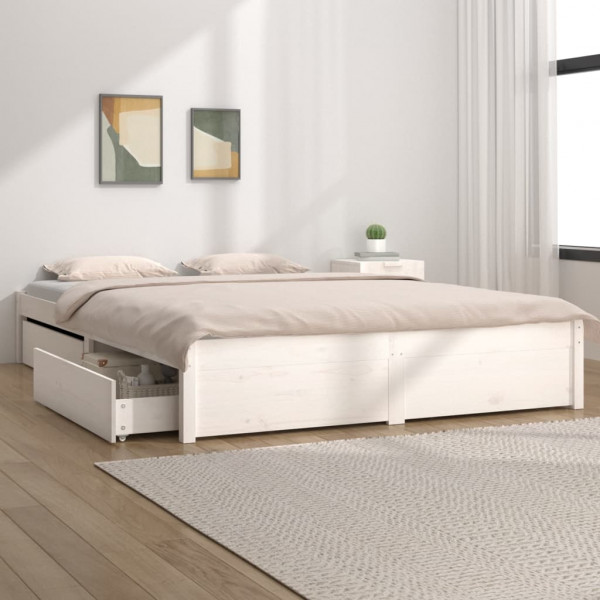 Estrutura de cama de casal branca com gavetas 135x190 cm D