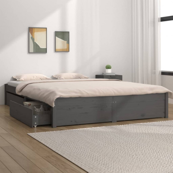 Estrutura de cama cinza com gavetas 150x200 cm D