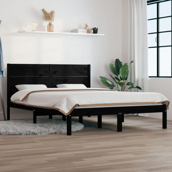 Estructura de cama madera maciza de pino negra 140x190 cm D