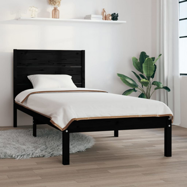 Estrutura de cama madeira maciça de pinho preto 90x200 cm D