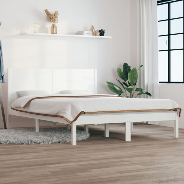 Estructura de cama de madera maciza de pino blanca 140x200 cm D