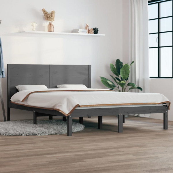 Estructura de cama de madera maciza de pino gris 140x200 cm D