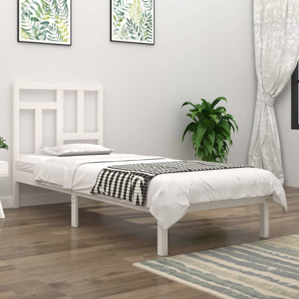 Estructura cama individual madera maciza pino blanco 90x190 cm D