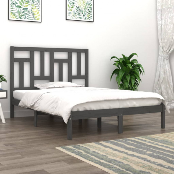 Estructura de cama madera maciza de pino gris 140x190 cm D
