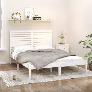 Estructura de cama de madera maciza de pino blanca 160x200 cm D