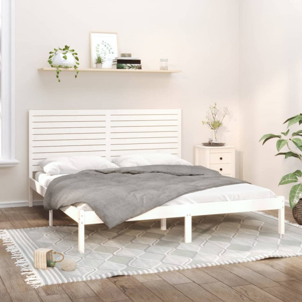 Estructura de cama madera maciza blanca Super King 180x200 cm D