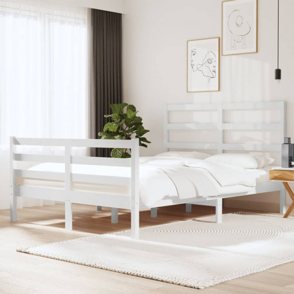 Estructura de cama matrimonial madera de pino blanca 135x190 cm Estructura de cama matrimonial madera de pino blanca 135x190 cm D