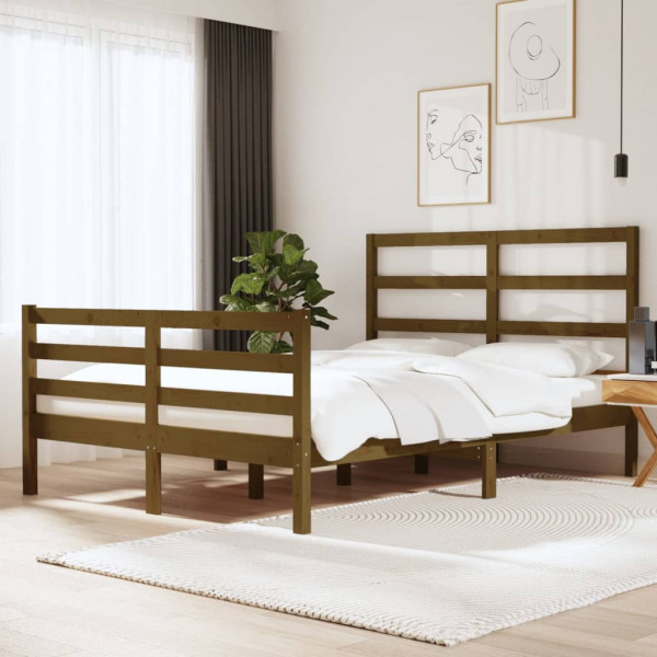 Estructura de cama de madera maciza pino marrón miel 150x200 cm D