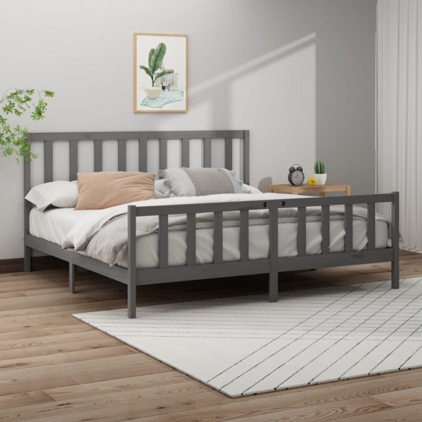 Estructura de cama madera maciza de pino gris 180x200 cm D