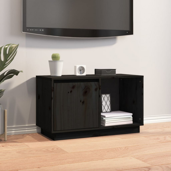 Mueble de TV de madera maciza de pino negro 74x35x44 cm D