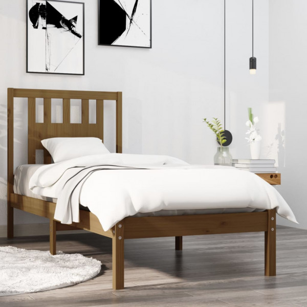 Estructura de cama madera maciza marrón miel 75x190 cm D