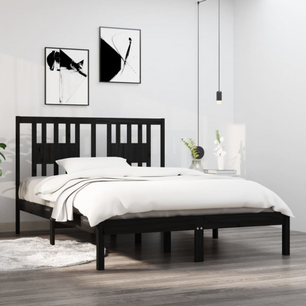 Estructura de cama madera maciza de pino negro 140x190 cm D