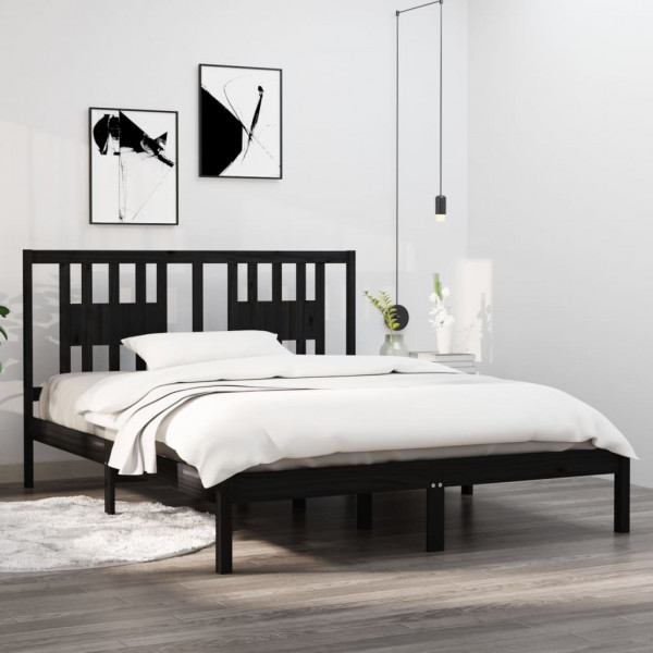 Estrutura de cama madeira maciça preta 150x200 cm D