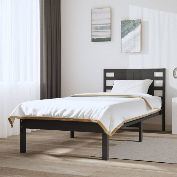 Estrutura de cama madeira maciça de pinho cinza 90x200 cm D