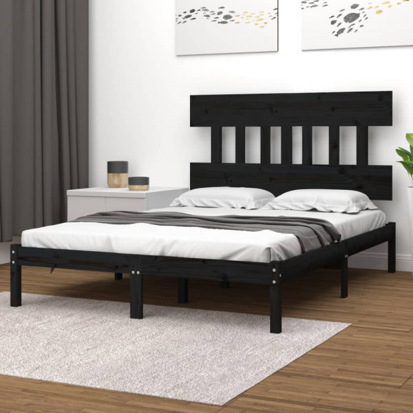 Estrutura de cama de madeira maciça preta 140x190 cm D