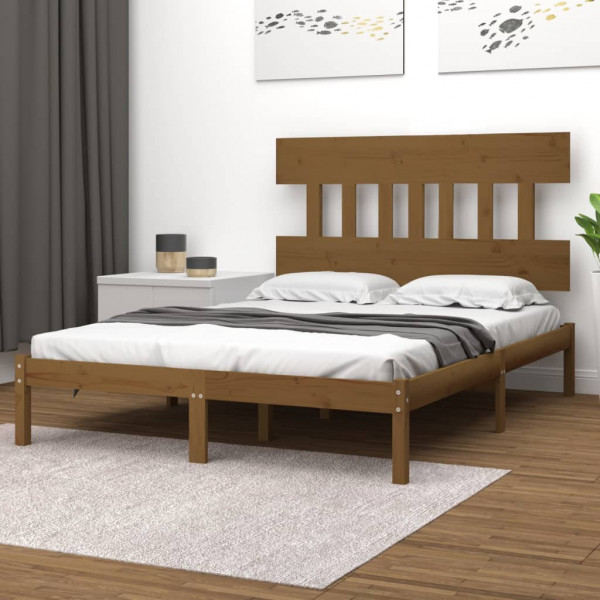 Estrutura de cama em madeira de pinho maciça castanho mel 200x200 cm D