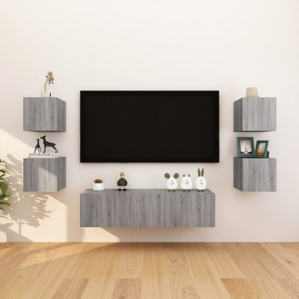 Muebles para TV de pared 8 uds gris Sonoma 30.5x30x30 cm D