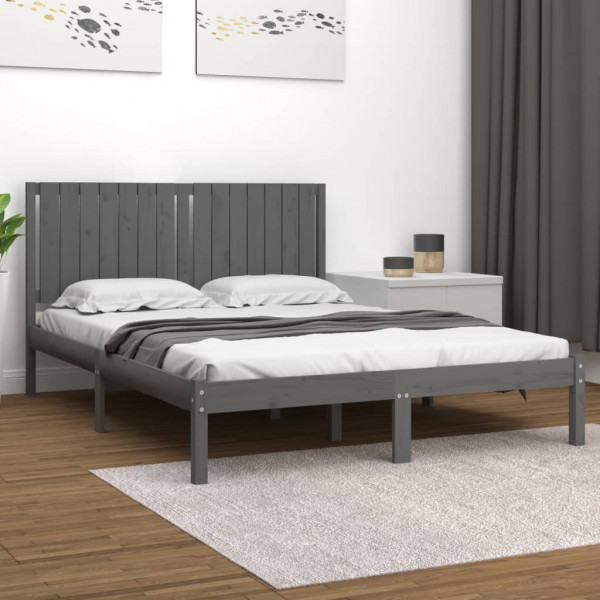 Estructura de cama de madera maciza de pino gris 160x200 cm Estructura de cama de madera maciza de pino gris 160x200 cm D