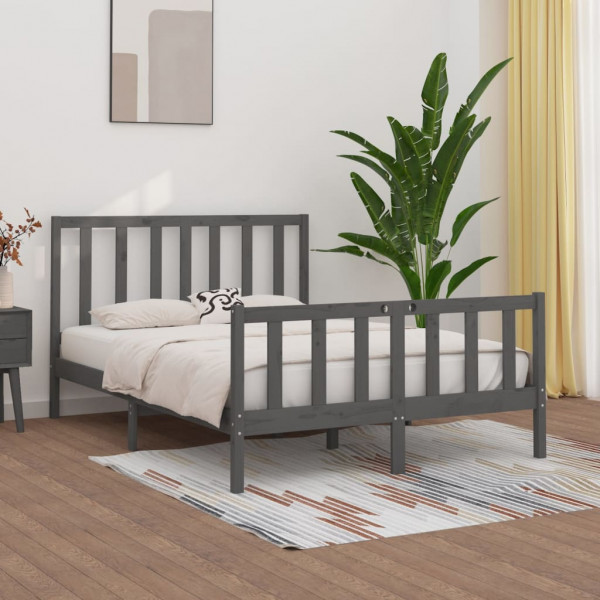 Estructura de cama matrimonial madera maciza gris 135x190 cm D