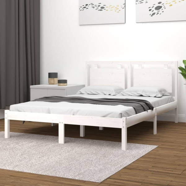 Estructura de cama de madera maciza blanca 140x200 cm D