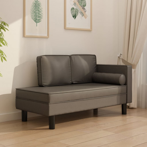 Sofá sofá com almofadas e cabeça de couro sintético cinza D