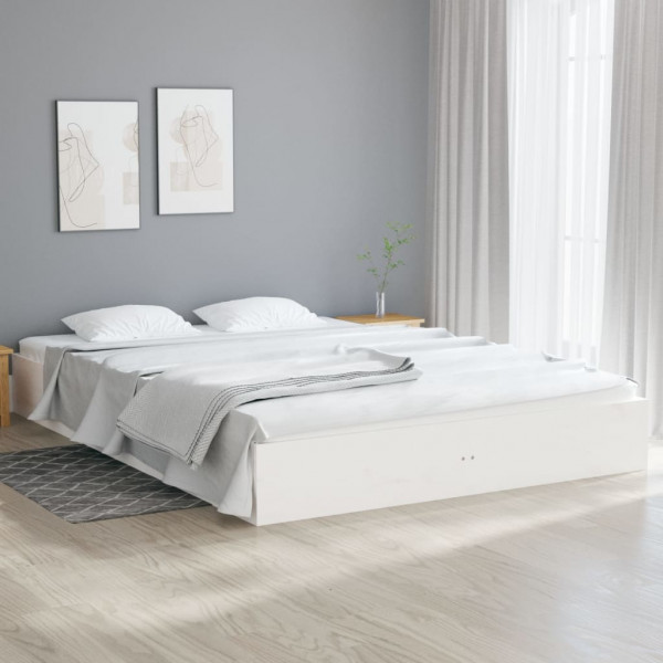 Estrutura de cama King Size madeira maciça branca 150x200 cm D
