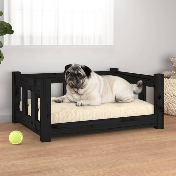 Cama para cachorro em madeira maciça de pinho preto 65,5x50,5x28 cm D