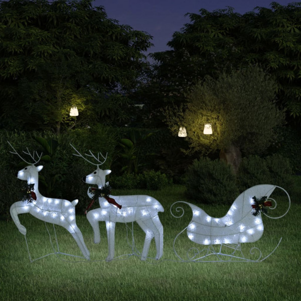 Decoração de Natal de renas e trenó de jardim branco 60 LED D