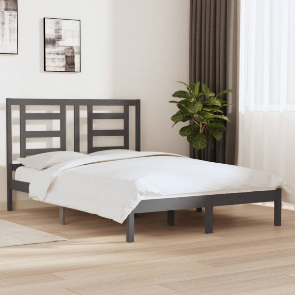 Estructura de cama doble madera maciza de pino gris 135x190 cm D