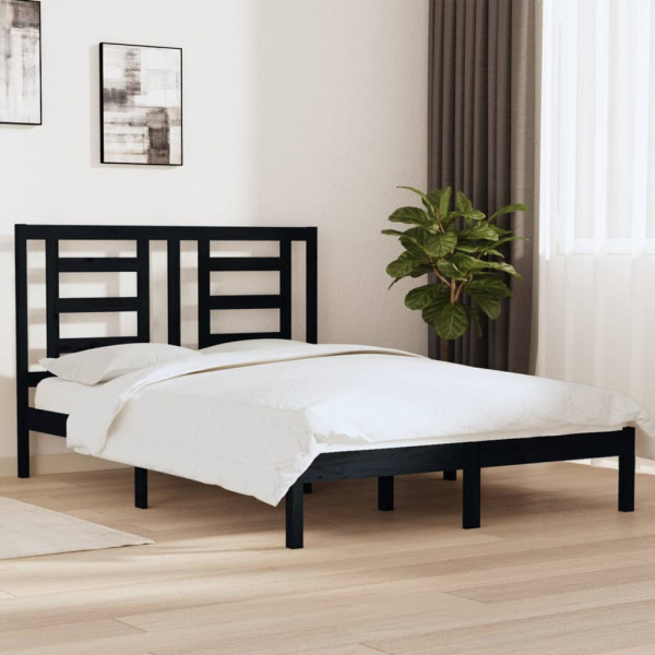 Estructura de cama madera maciza de pino negra 135x190 cm D