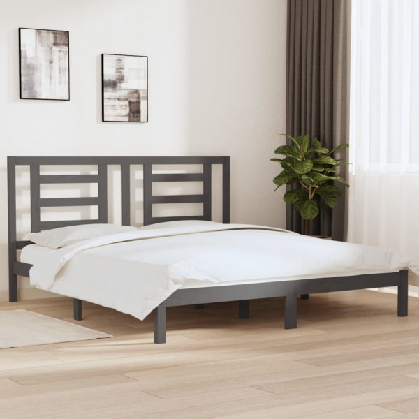 Estructura de cama madera maciza super king gris 180x200 cm D