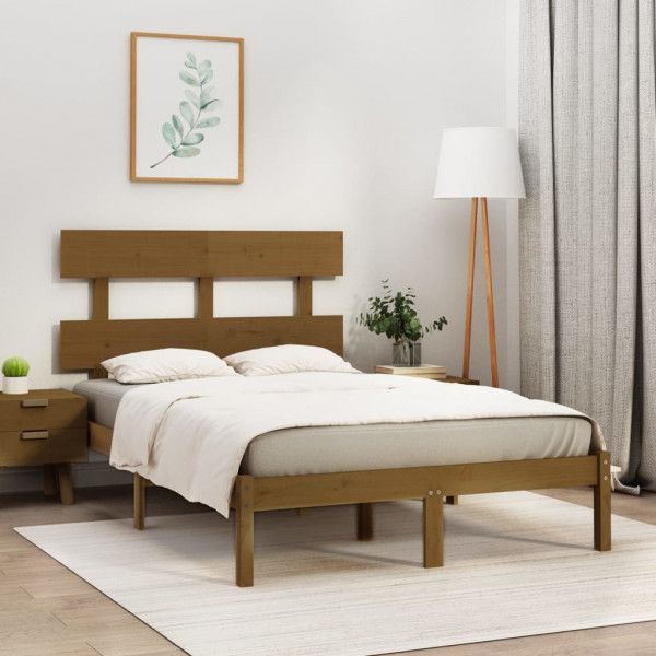 Estructura cama doble pequeña madera maciza marrón 120x190 cm D