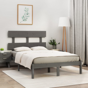 Estructura De Cama De Madera Maciza De Pino Gris 160x200 Cm con