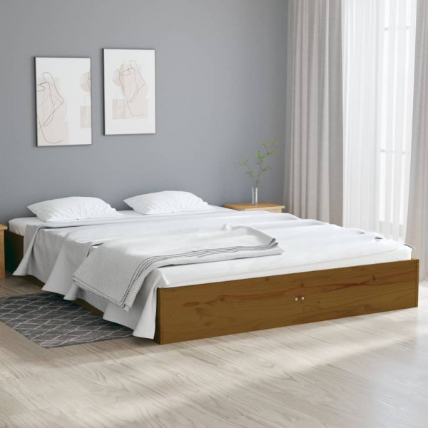 Estrutura de cama de casal em madeira maciça castanho mel 135x190 cm D