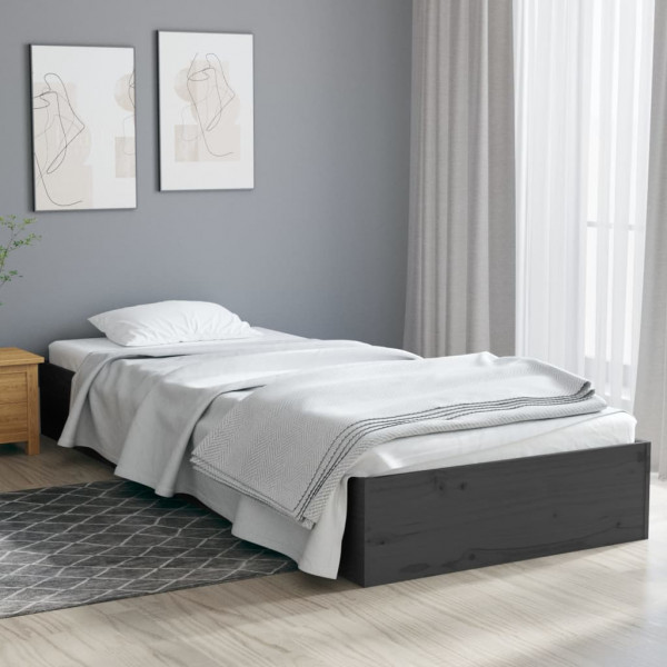 Estructura de cama madera maciza individual gris 75x190 cm D