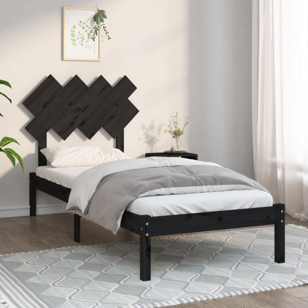 Estrutura de cama individual madeira maciça preta 90x190 cm D