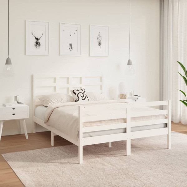 Estrutura de cama de madeira maciça branca 140x190 cm D
