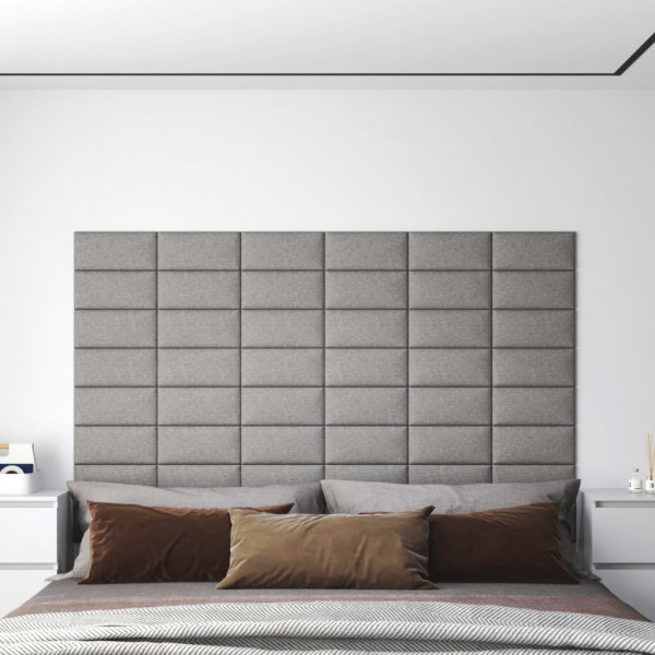 Painéis de parede 12 peças tecido cinza claro 30x15 cm 0,54 m² D