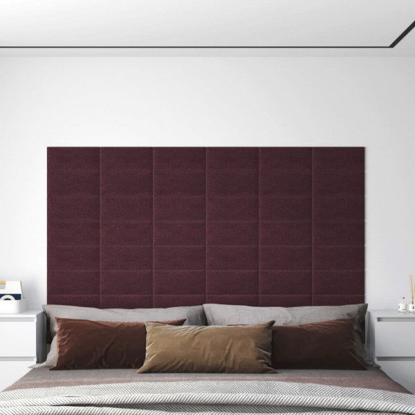 Paneles de pared 12 uds tela morado 30x15 cm 0.54 m² D