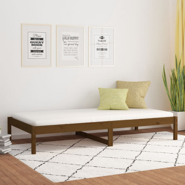 Sofá cama madera maciza de pino marrón miel 90x200 cm D