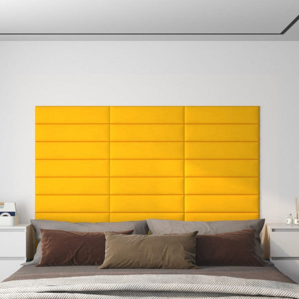 Paneles de pared 12 uds terciopelo amarillo 60x15 cm 1.08 m² D