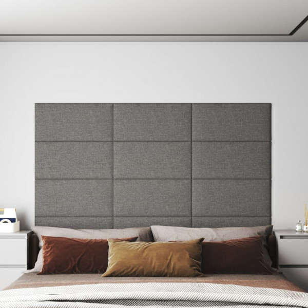 Paneles de pared 12 uds tela gris claro 60x30 cm 2.16 m² D