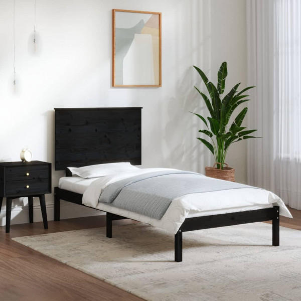 Estructura de cama individual de madera maciza negro 75x190 cm D